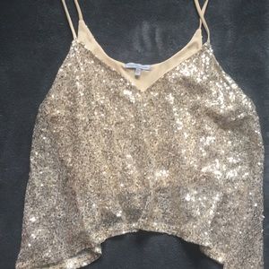 Gold sequin crop top spaghetti straps, going out